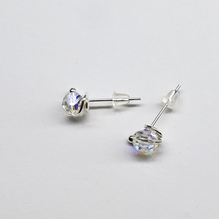 6mm Silver Spiral Crystal Stud Earrings