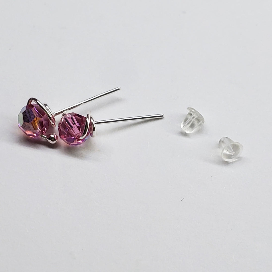 6mm Silver Spiral Crystal Stud Earrings