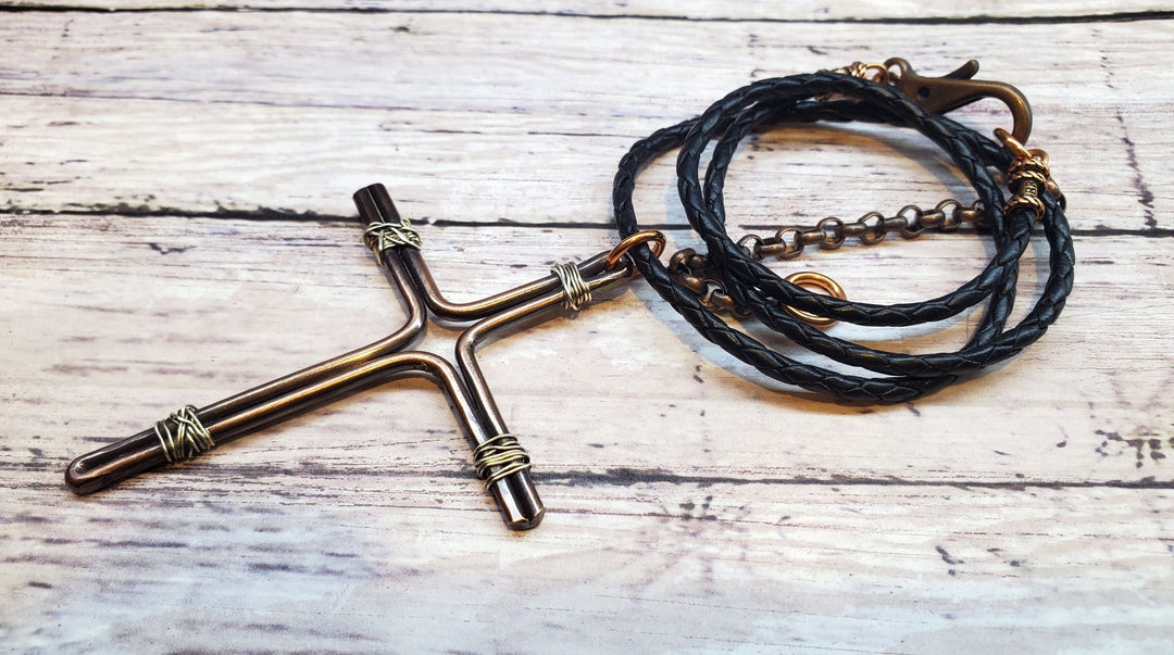 Handmade Copper and Silver Wire Cross Necklace for men