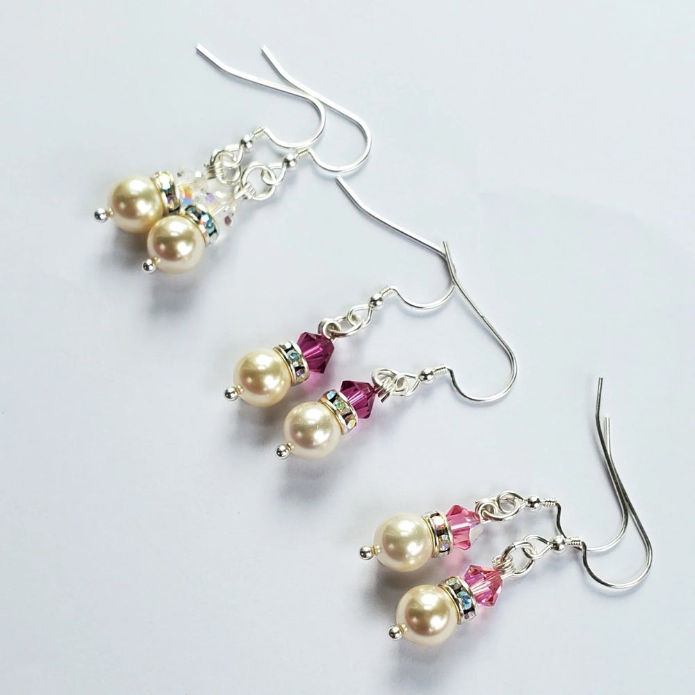 Silver Swarovski Crystal Pearl Stack Earrings in Various Colors - Earrings - Alexa Martha Designs   