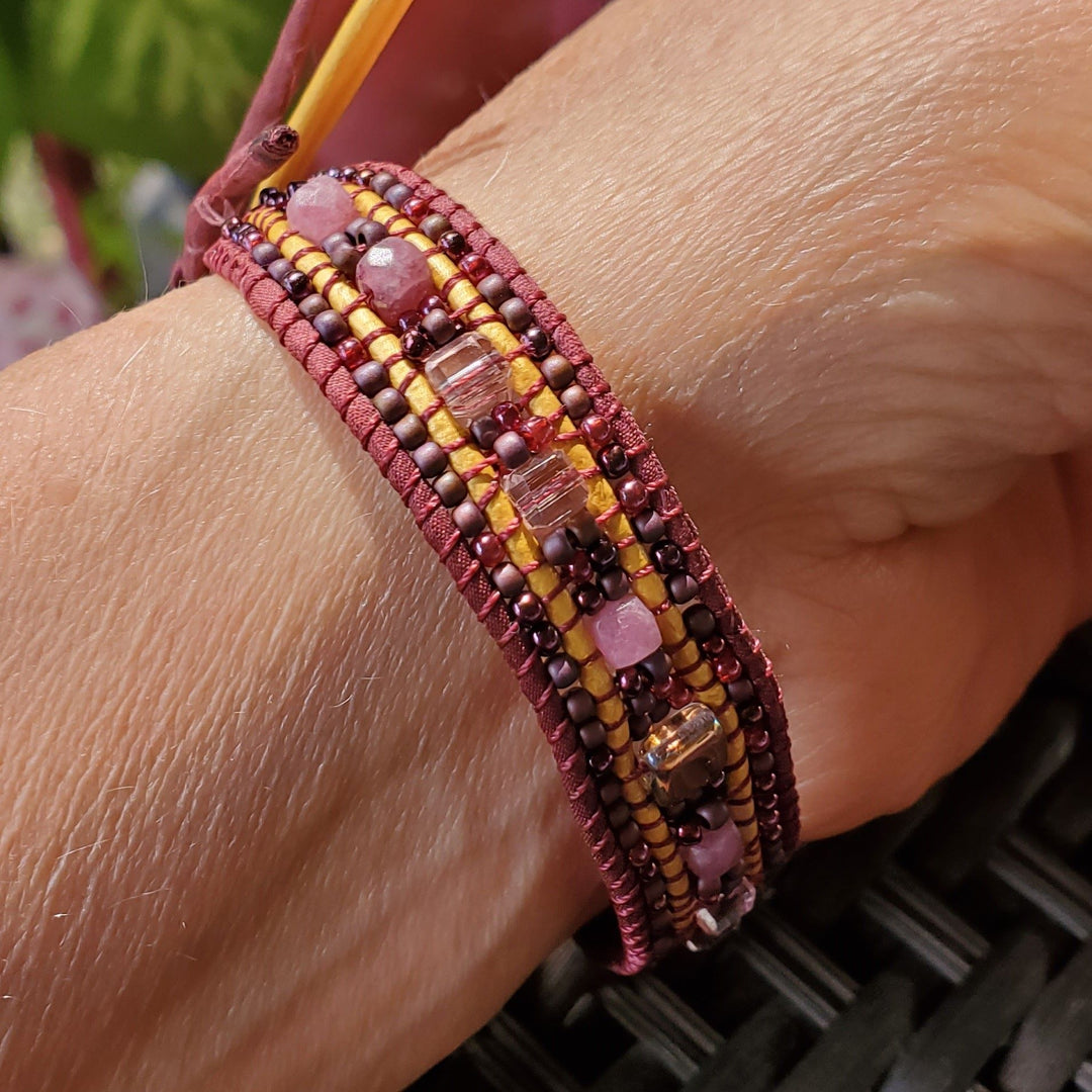 Intricate Silk and Leather Bead Woven Crystal Glam Gemstone Bracelets - Bracelet - Alexa Martha Designs   