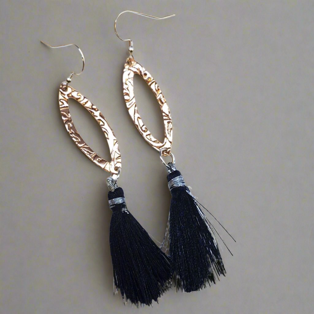 Black silk tassel earrings by Alexa Martha Designs