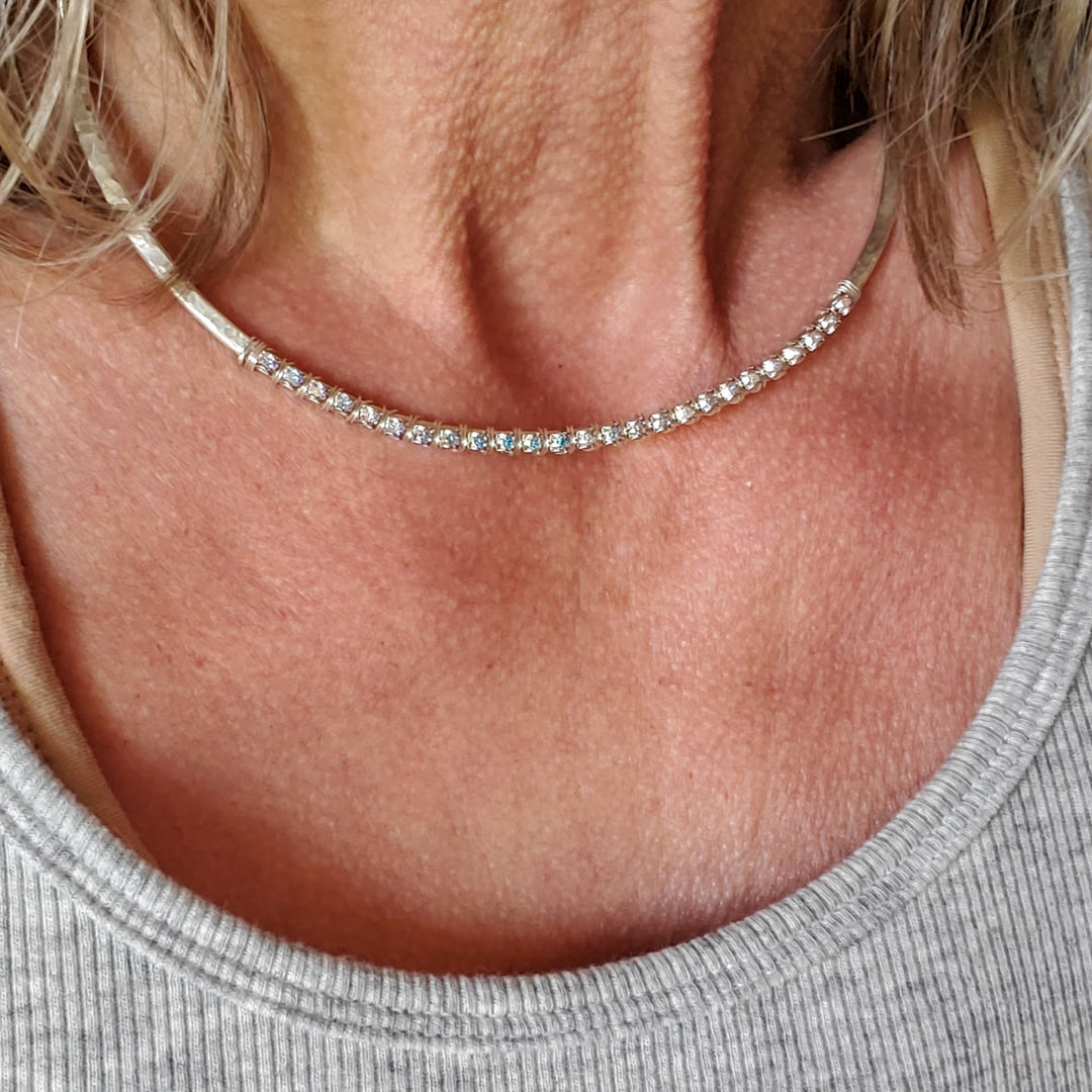 AMD1312 Heavy Gauge 925 Silver Wire Wrapped Swarovski Crystal Choker Necklace - Choker Necklace - Alexa Martha Designs   