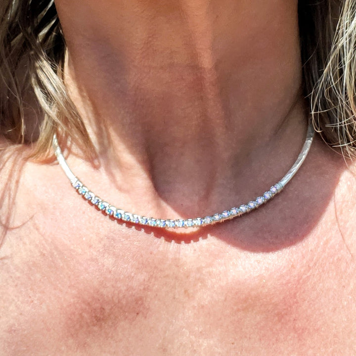AMD1312 Heavy Gauge 925 Silver Wire Wrapped Swarovski Crystal Choker Necklace - Choker Necklace - Alexa Martha Designs   