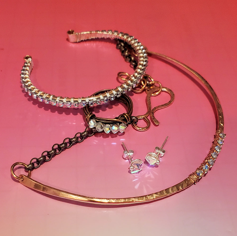 AMD1320-AMD1320-2-AMD1320-3-AMD1320-4 Handmade 7-year anniversary Copper Crystal Choker 4-Piece Set - Jewelry Set - Alexa Martha Designs   