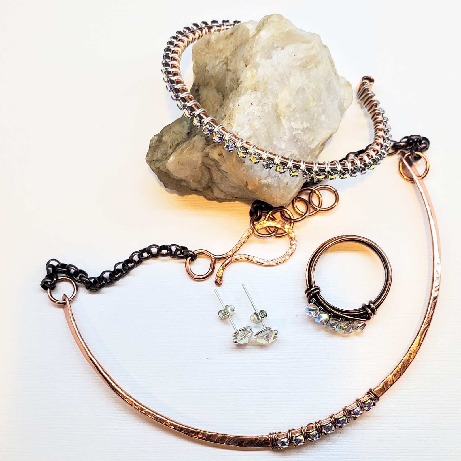 AMD1320-AMD1320-2-AMD1320-3-AMD1320-4 Handmade 7-year anniversary Copper Crystal Choker 4-Piece Set - Jewelry Set - Alexa Martha Designs   9916928852272
