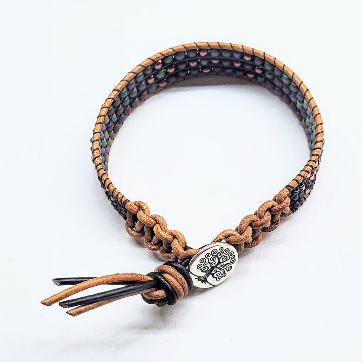 Large Intricate Beaded Leather Tree Of Life Bracelets