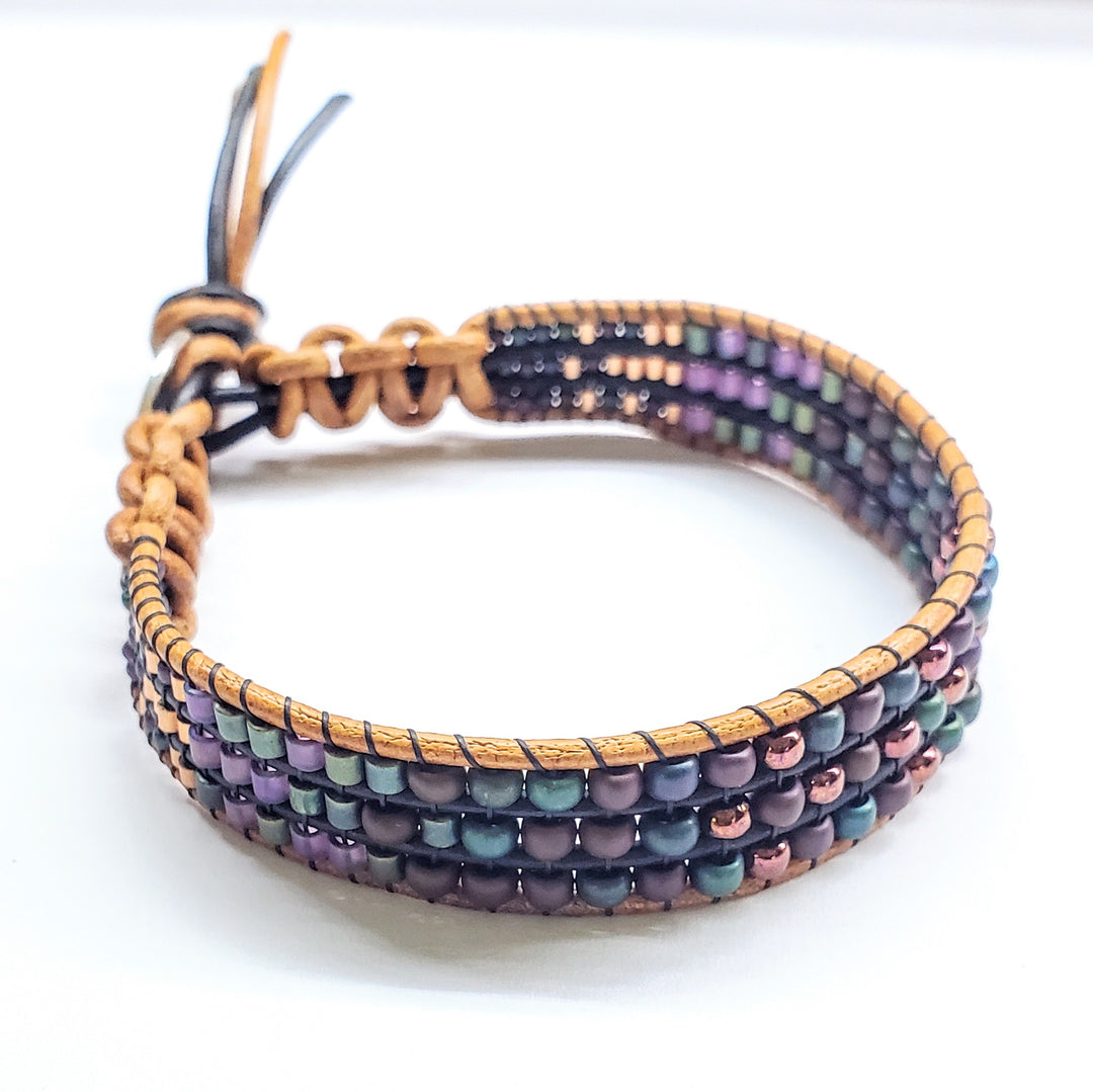 Large Intricate Beaded Leather Tree Of Life Bracelets