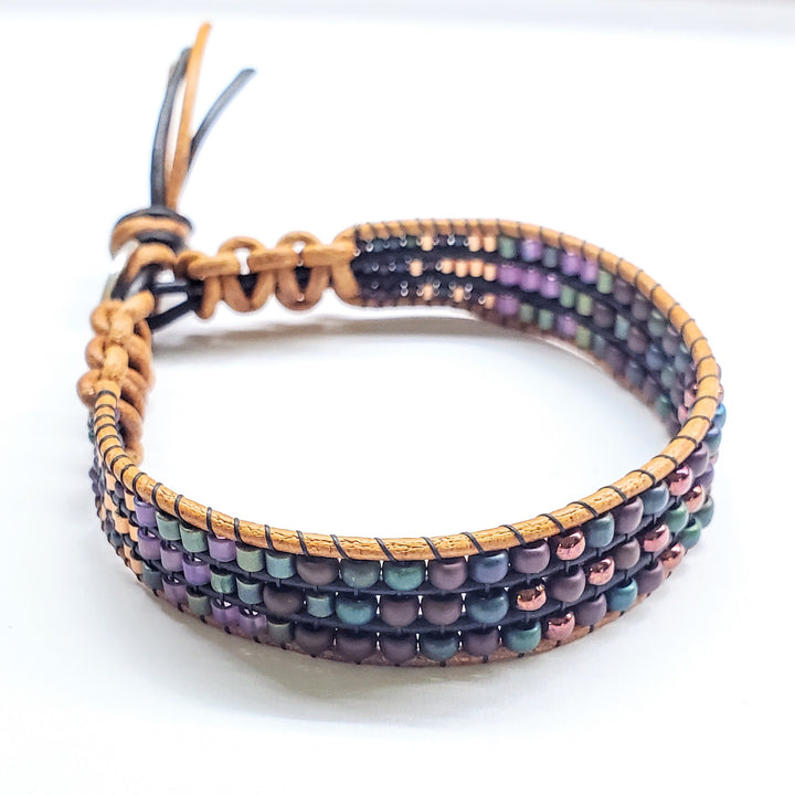 Large Intricate Beaded Leather Tree Of Life Bracelets