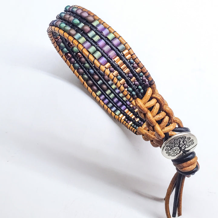 Large Intricate Beaded Leather Tree Of Life Bracelets