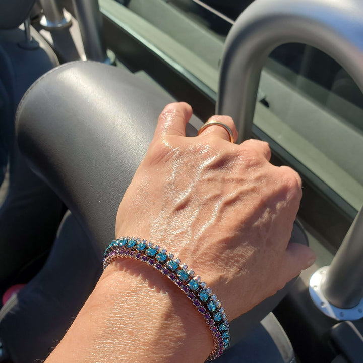 Handmade Hammered Sculpted Wire Wrapped Three Color Crystal Glamor Bangle