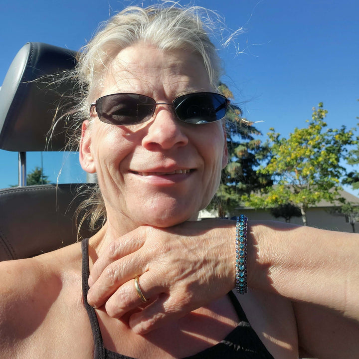 Handmade Hammered Sculpted Wire Wrapped Three Color Crystal Glamor Bangle