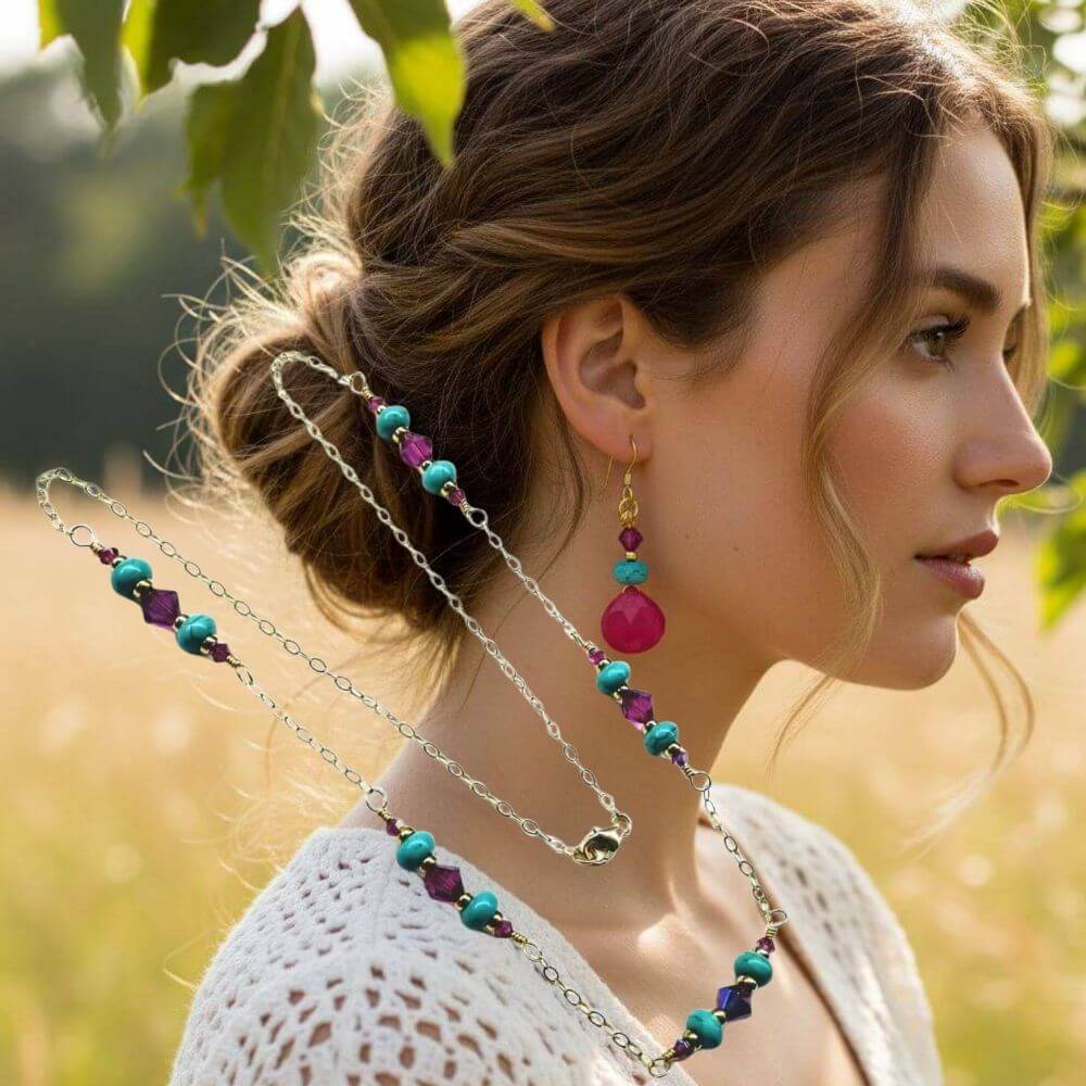 8-Piece Pink &amp; Turquoise Gemstone Jewelry Bundle Save 35%