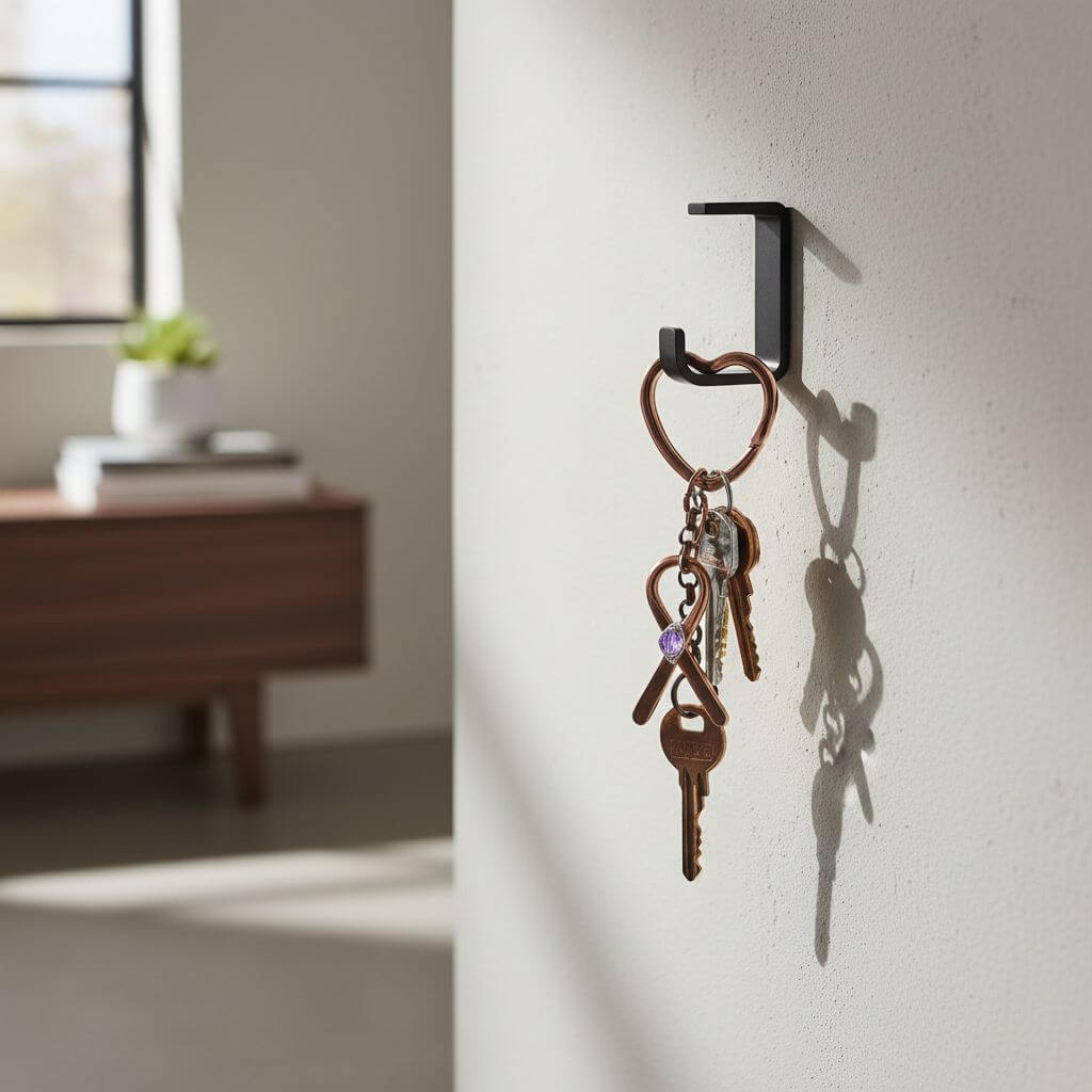 Key holder with keys on a white wall