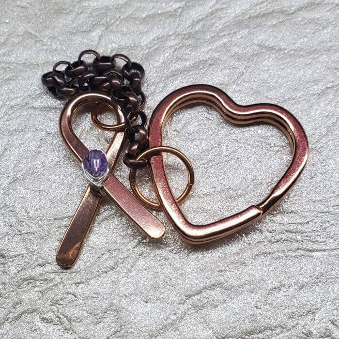 Handmade Caregiver Lavender Crystal Copper Ribbon Heart Key Chain