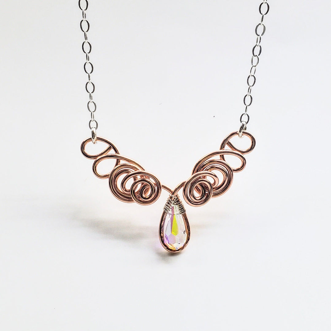 Handmade Wire Sculpted Copper Silver Angel in Flight Necklace