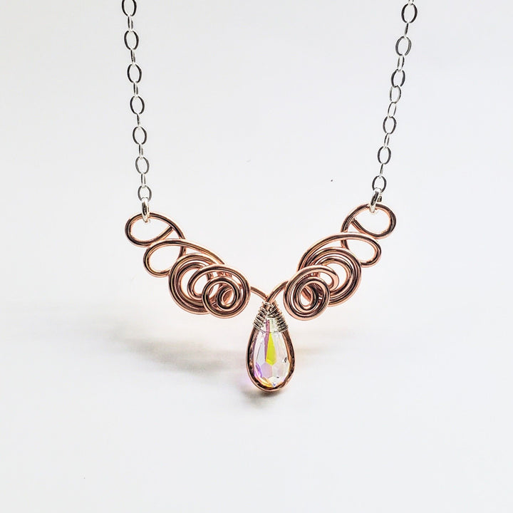 Handmade Wire Sculpted Copper Silver Angel in Flight Necklace