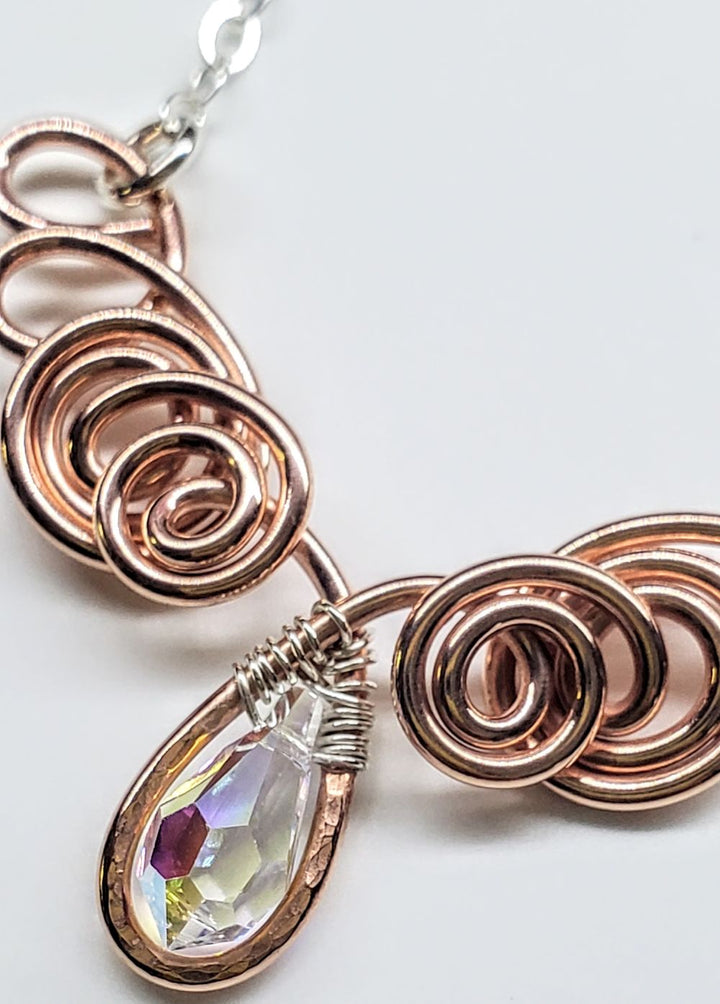 Handmade Wire Sculpted Copper Silver Angel in Flight Necklace