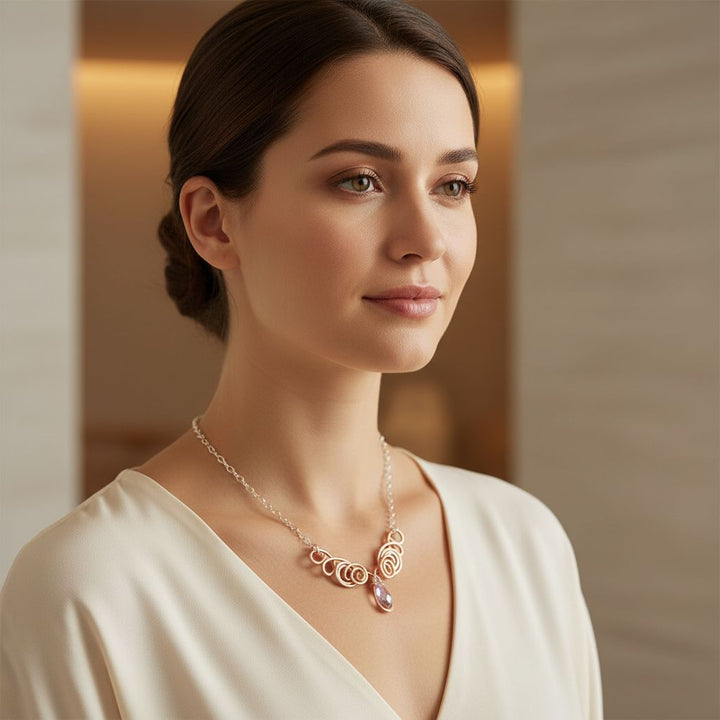 Handmade Wire Sculpted Copper Silver Angel in Flight Necklace