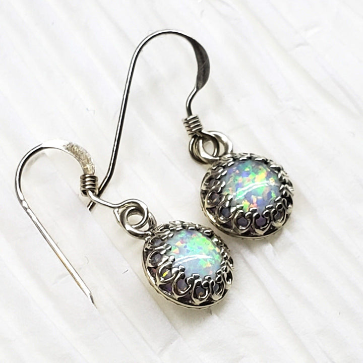 6mm Round 925 Silver Filigree Gemstone Dangle Earrings