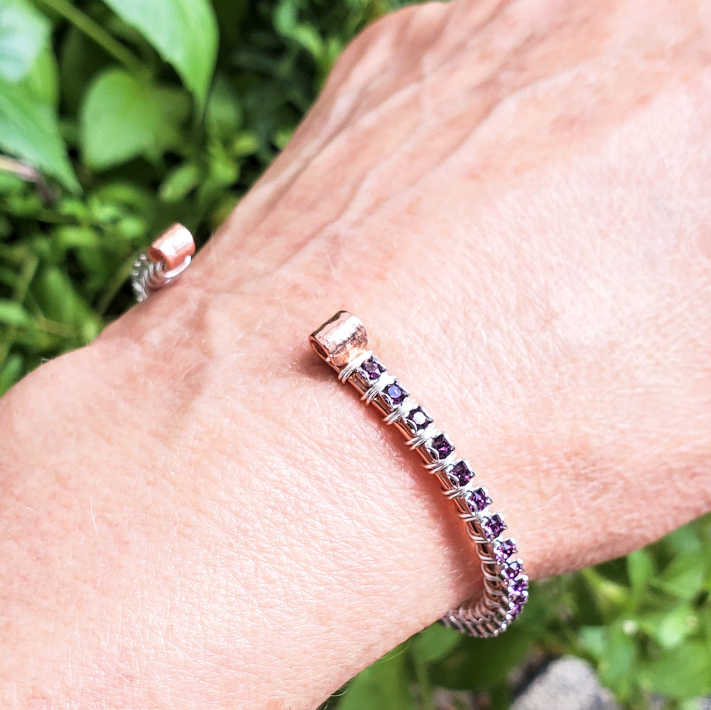 AMD1172-AMD1172-2-AMD1172-3 Wire Wrapped Amethyst Crystal Tennis Bracelet Bangle - Bracelet - Alexa Martha Designs   