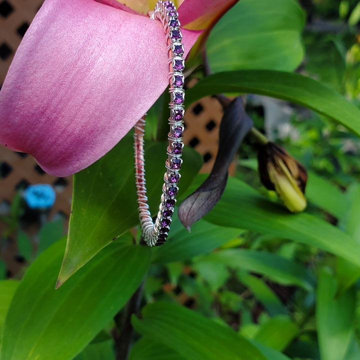 AMD1172-AMD1172-2-AMD1172-3 Wire Wrapped Amethyst Crystal Tennis Bracelet Bangle - Bracelet - Alexa Martha Designs   9707366340