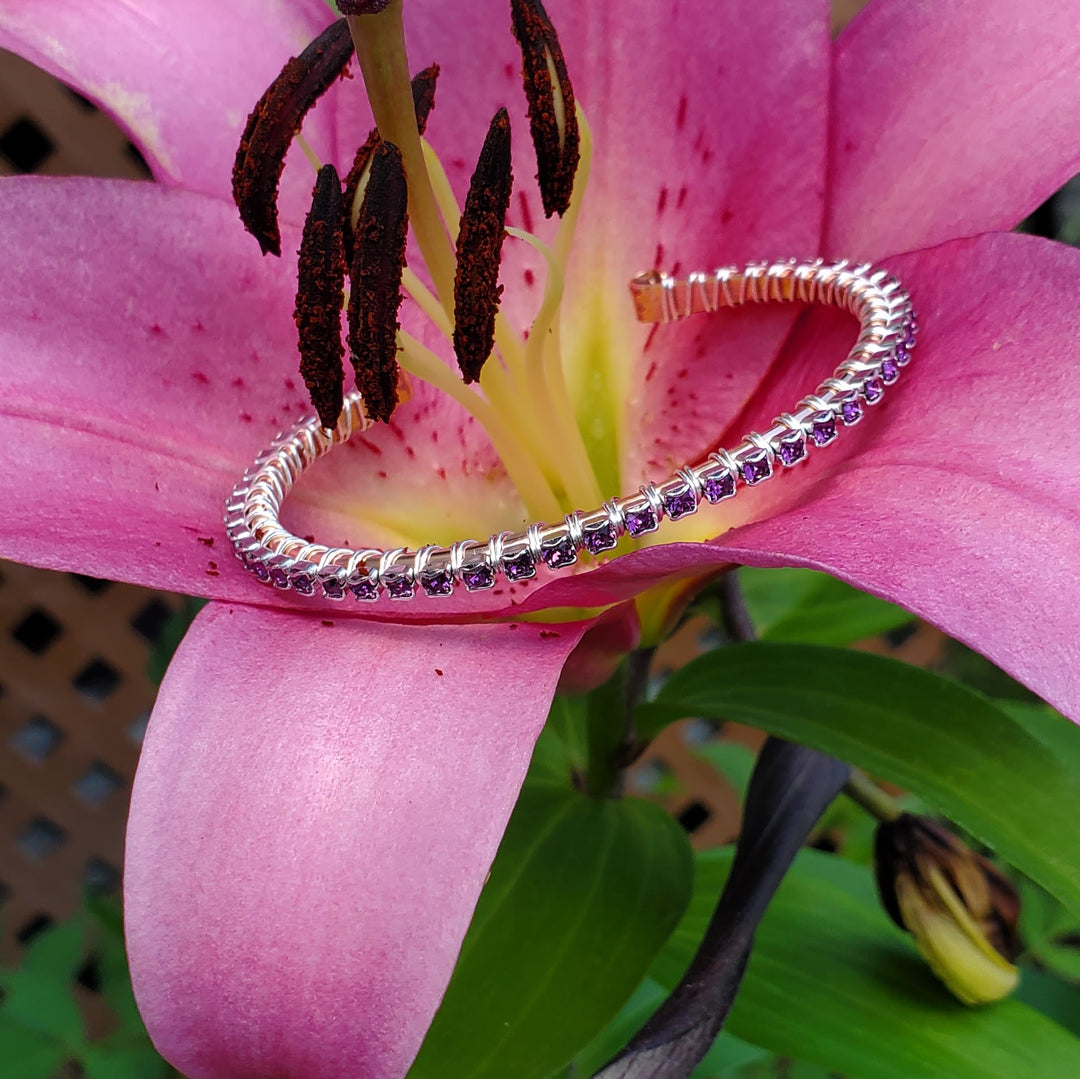 AMD1172-AMD1172-2-AMD1172-3 Wire Wrapped Amethyst Crystal Tennis Bracelet Bangle - Bracelet - Alexa Martha Designs   9707366340