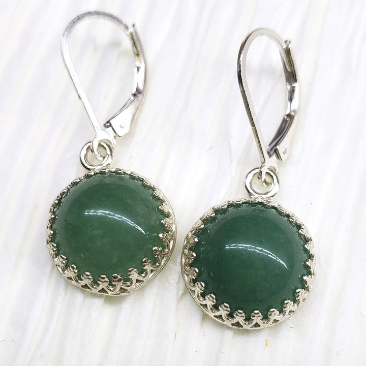 12mm Green Aventurine Round 925 Silver Filigree Dangle Earrings - Earrings - Alexa Martha Designs   