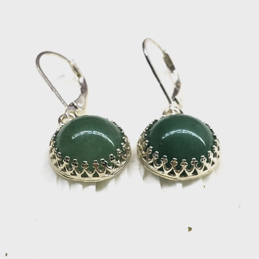 12mm Green Aventurine Round 925 Silver Filigree Dangle Earrings - Earrings - Alexa Martha Designs   