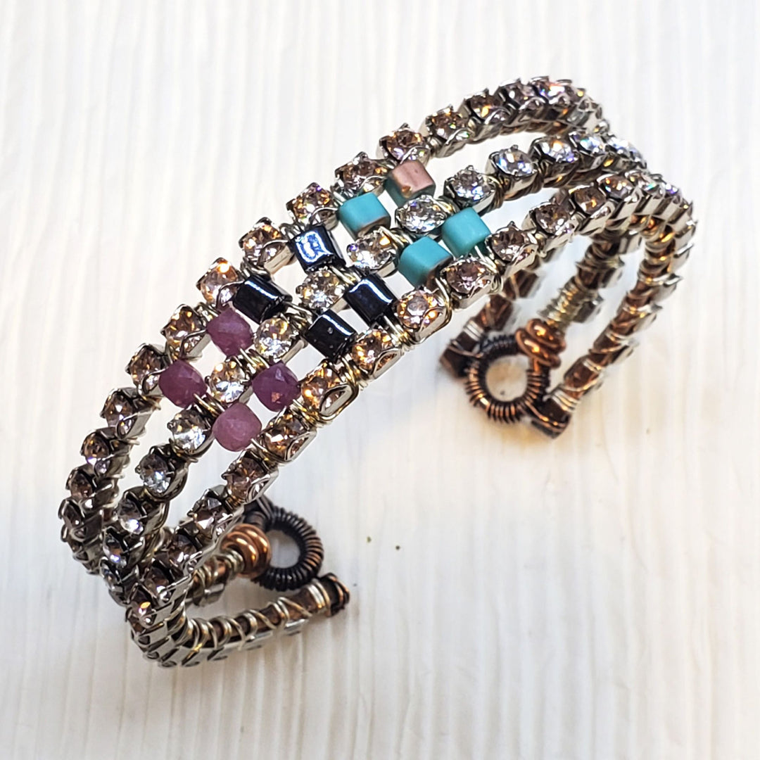 Large Wire Wrapped Triple Glam Crystal Gemstone Cuff - Bracelet/Bangle - Alexa Martha Designs   