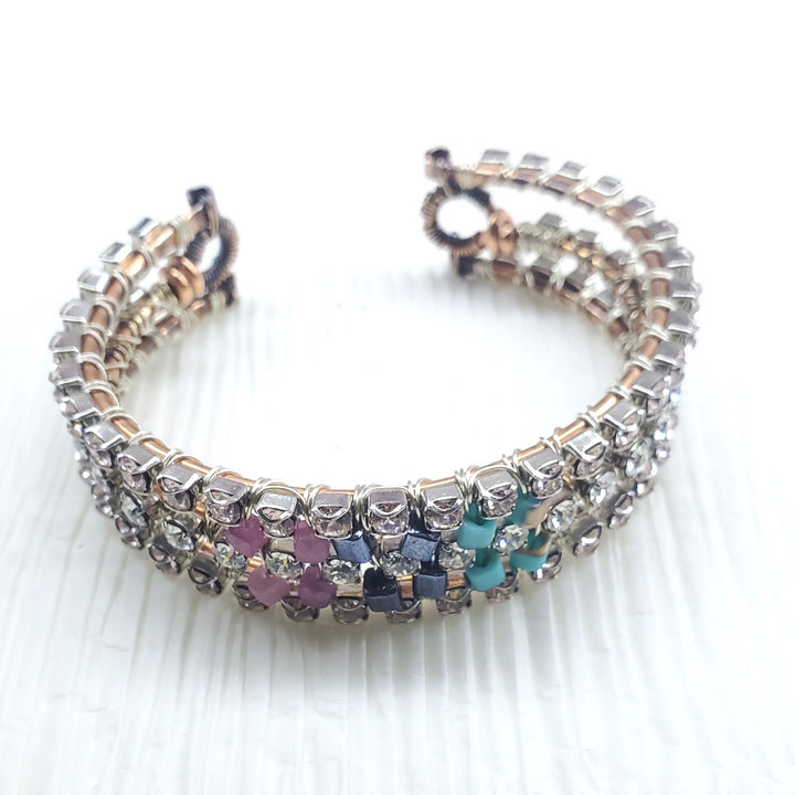 Large Wire Wrapped Triple Glam Crystal Gemstone Cuff - Bracelet/Bangle - Alexa Martha Designs   