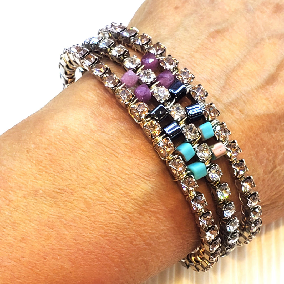 Large Wire Wrapped Triple Glam Crystal Gemstone Cuff - Bracelet/Bangle - Alexa Martha Designs   