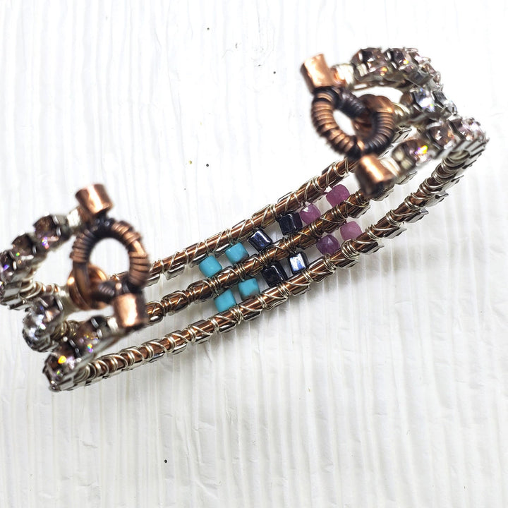 Large Wire Wrapped Triple Glam Crystal Gemstone Cuff