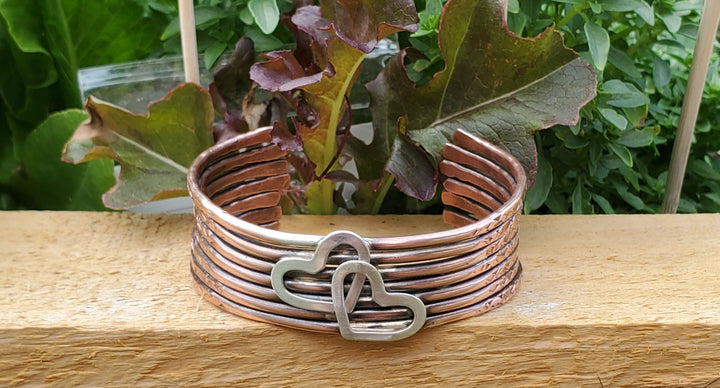 Handmade 7 Bangle Double Heart Copper Anniversary Cuff by Alexa Martha