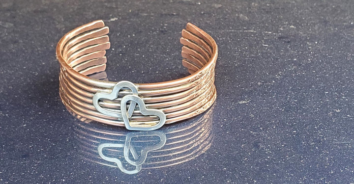 Handmade 7 Bangle Double Heart Copper Anniversary Cuff by Alexa Martha