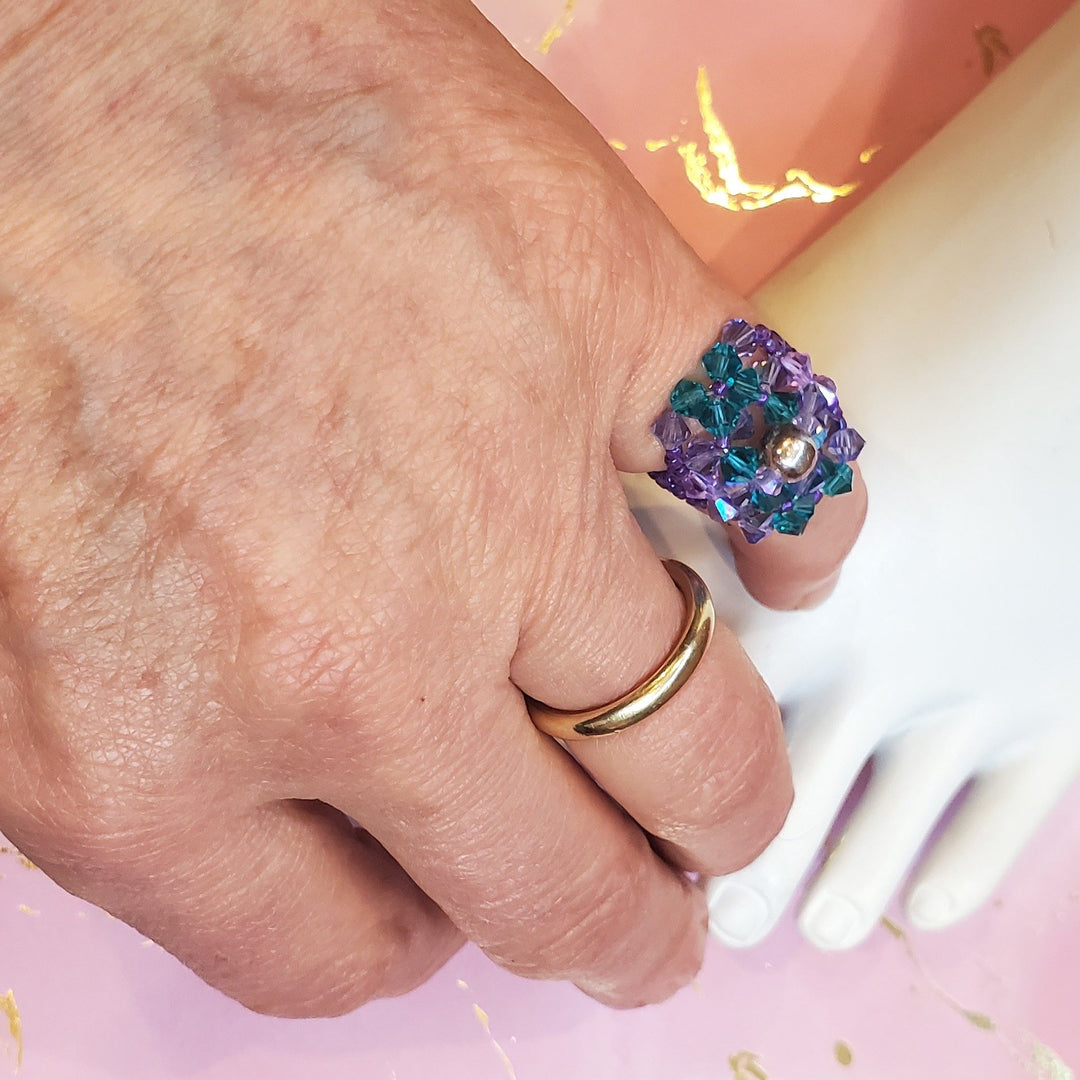 Handmade Beaded Swarovski Glamor Cocktail Toe-Pinky Rings