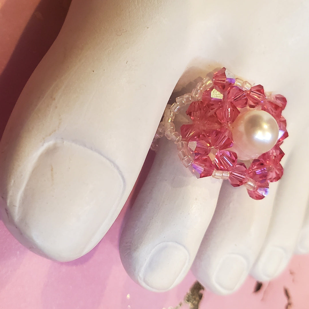 Handmade Beaded Swarovski Glamor Cocktail Toe-Pinky Rings