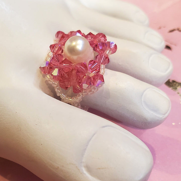 Handmade Beaded Swarovski Glamor Cocktail Toe-Pinky Rings