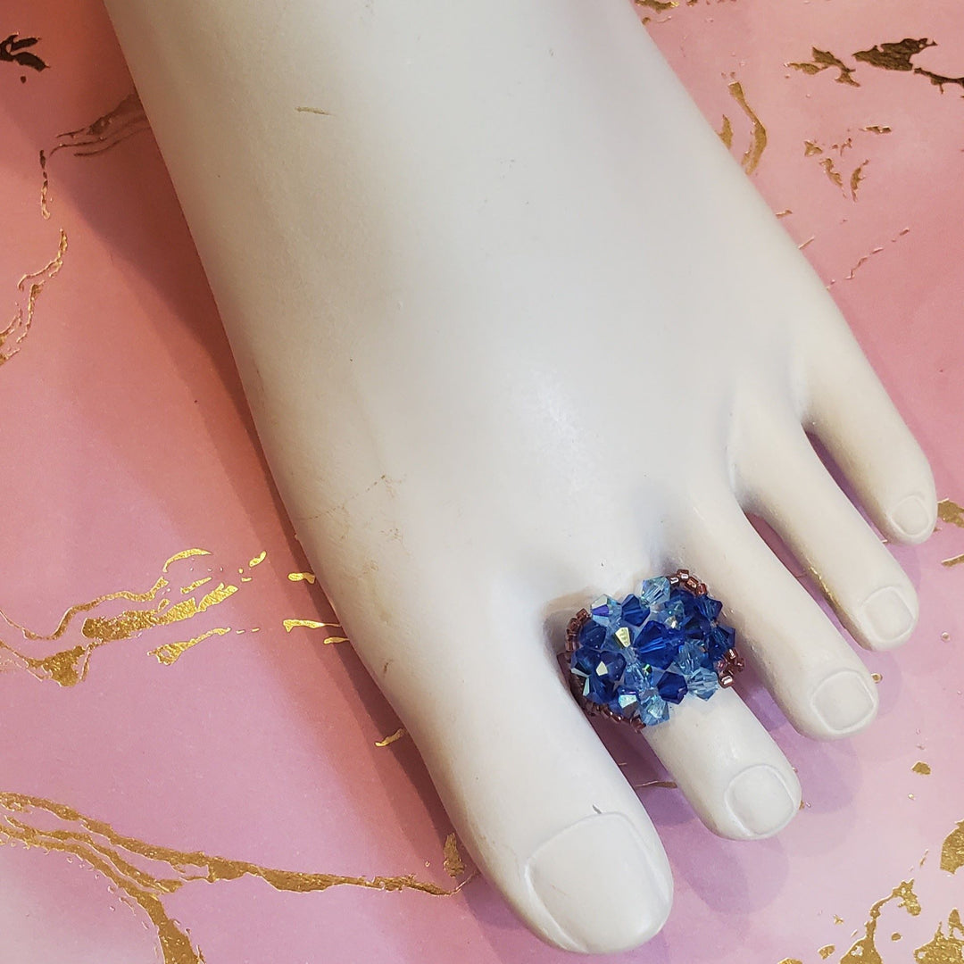 Handmade Beaded Swarovski Glamor Cocktail Toe-Pinky Rings