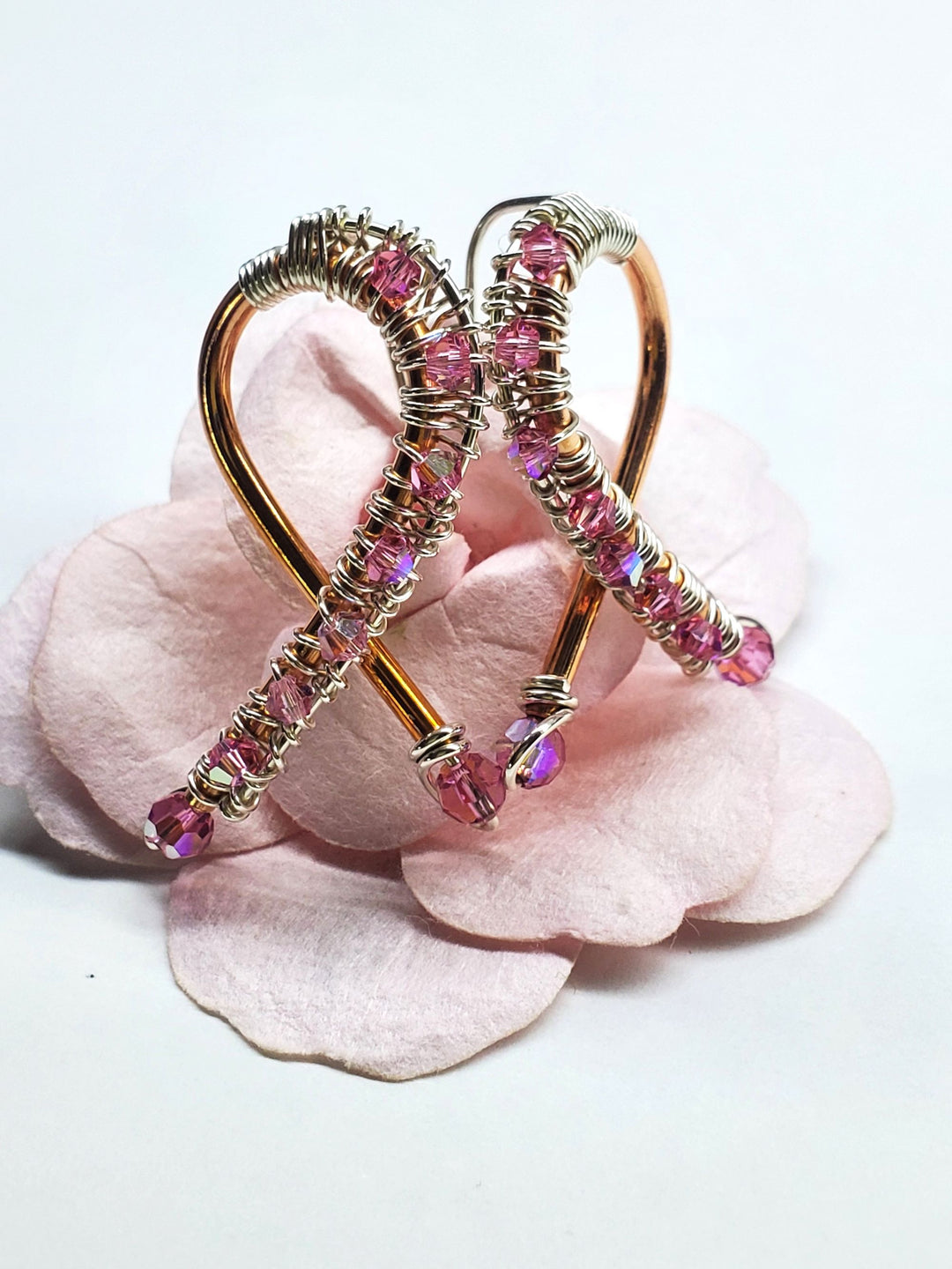 AMD1280-AMD1280-2-AMD1280-3 Ergonomic Breast Cancer Awareness Copper Tube Crystal Earrings and Necklace Set - Earrings - Alexa Martha Designs   8742807109936