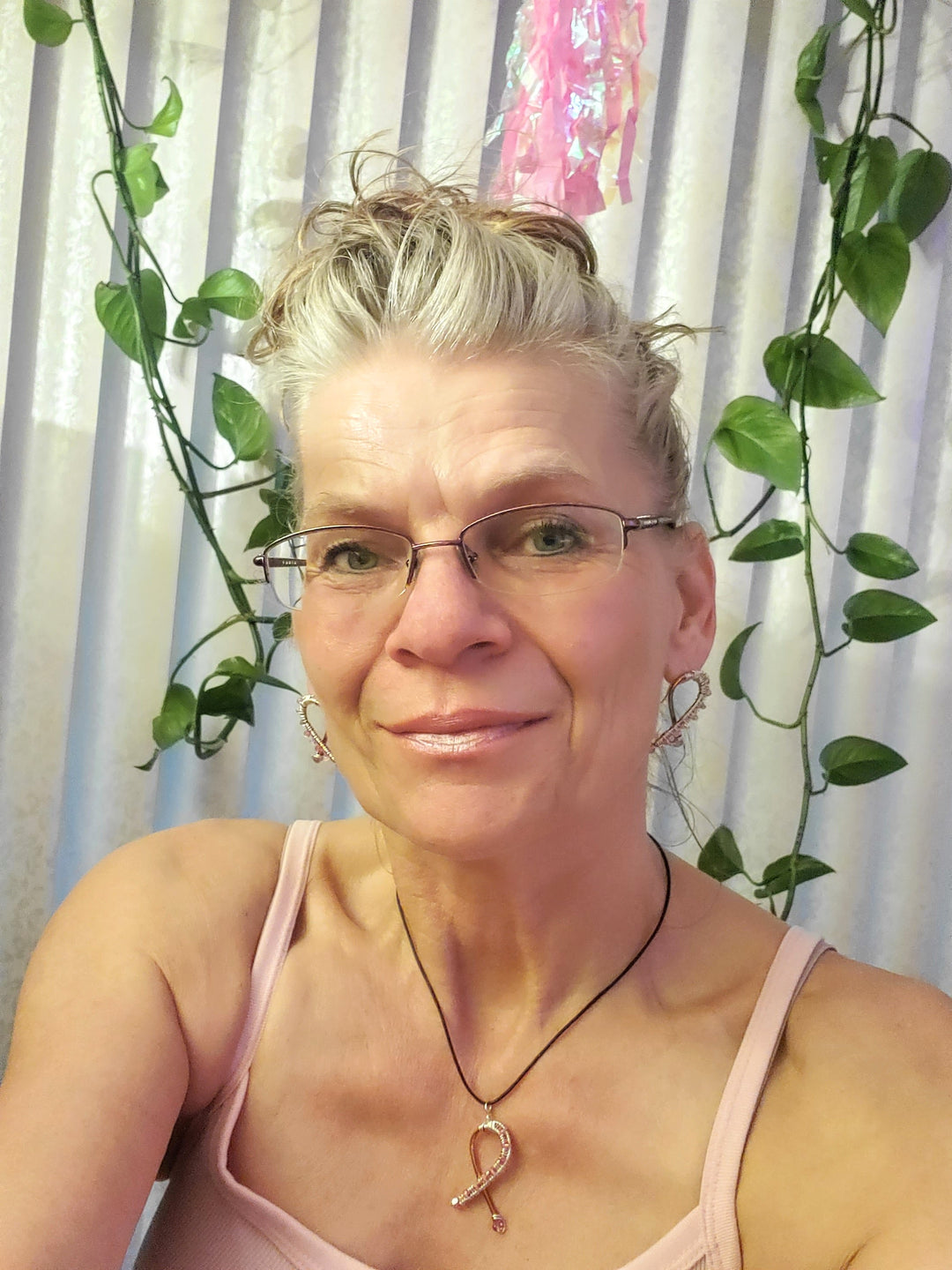 AMD1280-AMD1280-2-AMD1280-3 Ergonomic Breast Cancer Awareness Copper Tube Crystal Earrings and Necklace Set - Earrings - Alexa Martha Designs   8742807109936