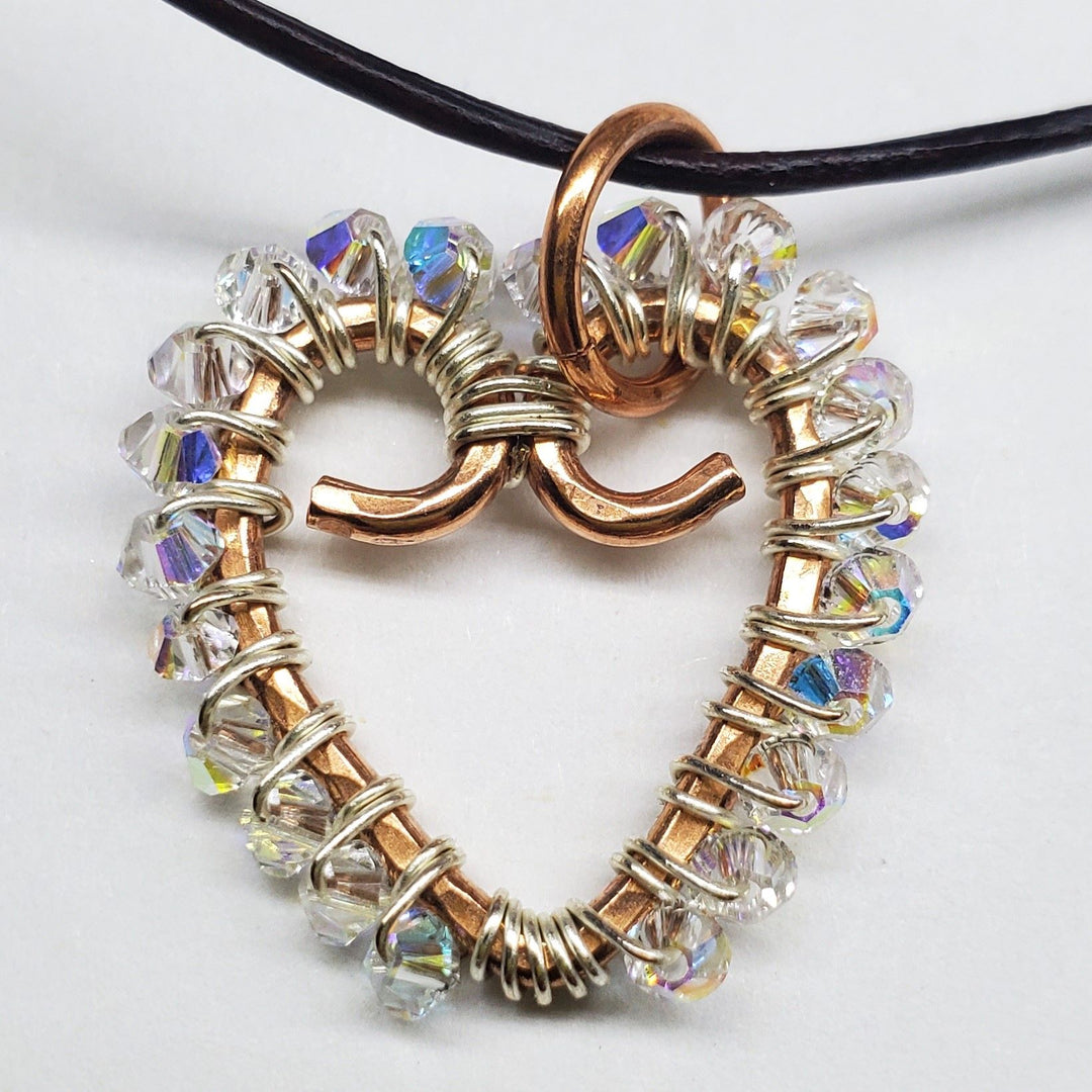 Wire Wrapped Open Heart Crystal Necklace