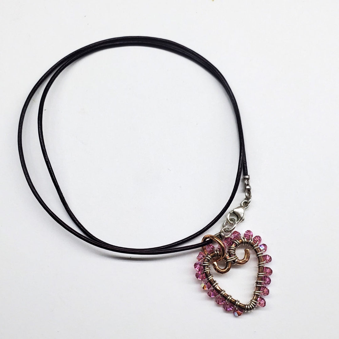 Wire Wrapped Open Heart Crystal Necklace