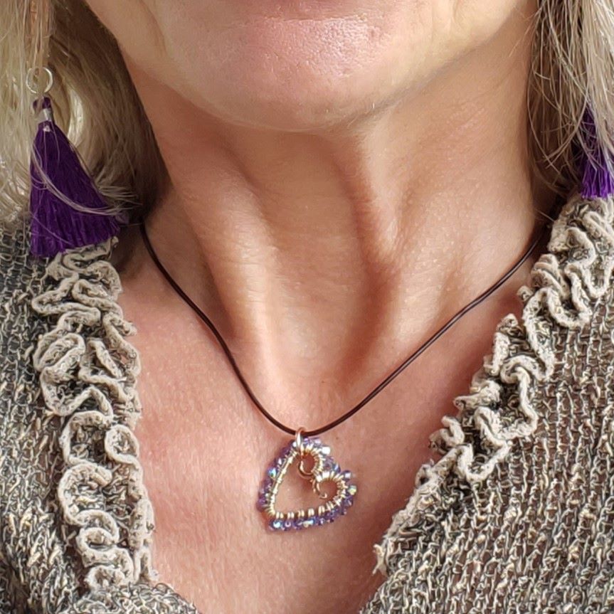 Wire Wrapped Open Heart Crystal Necklace