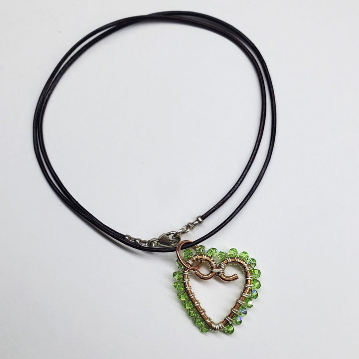 Wire Wrapped Open Heart Crystal Necklace