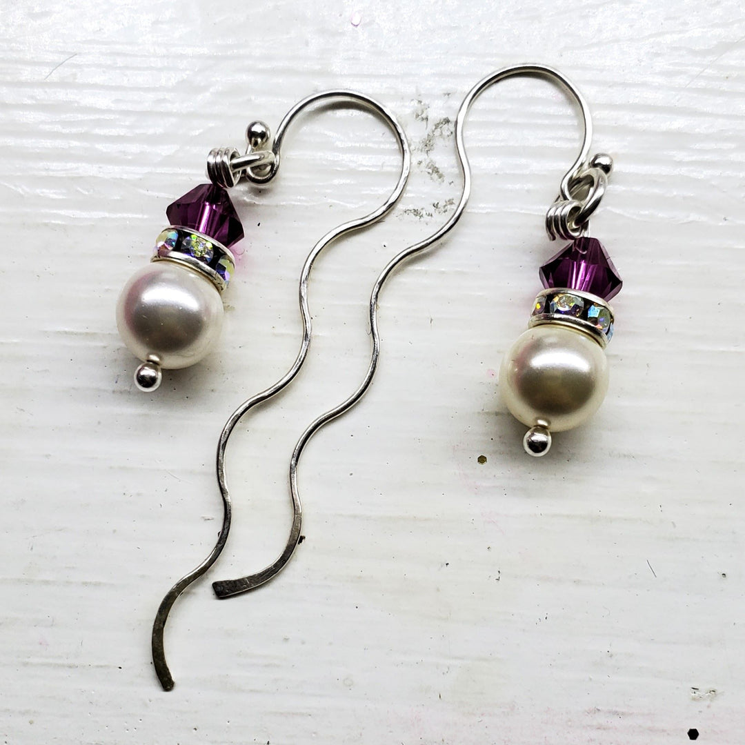 Ergonomic Crystal Pearl Wavy Ear Threaders - Earrings - Alexa Martha Designs   