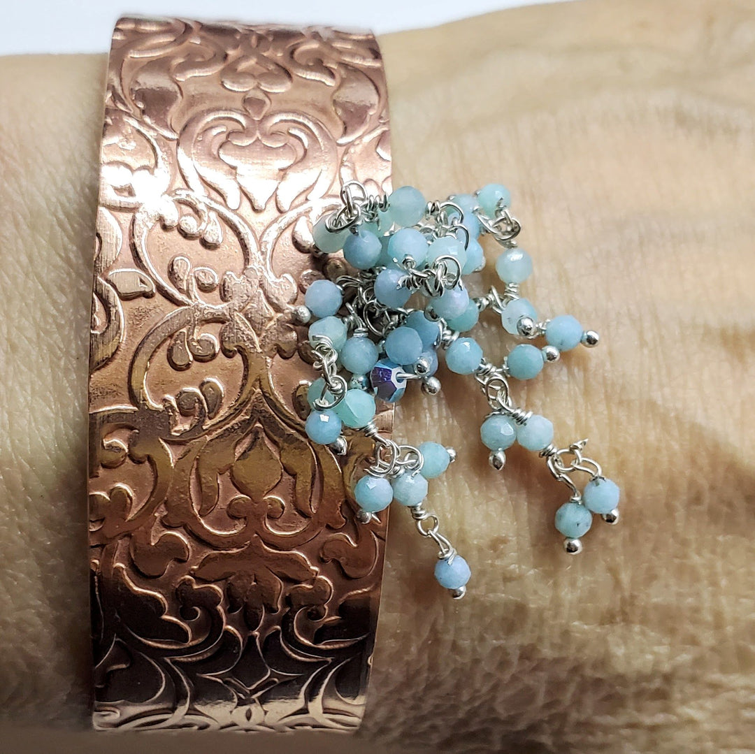 Turquoise Dangle Wide Hammered Copper Cuffs