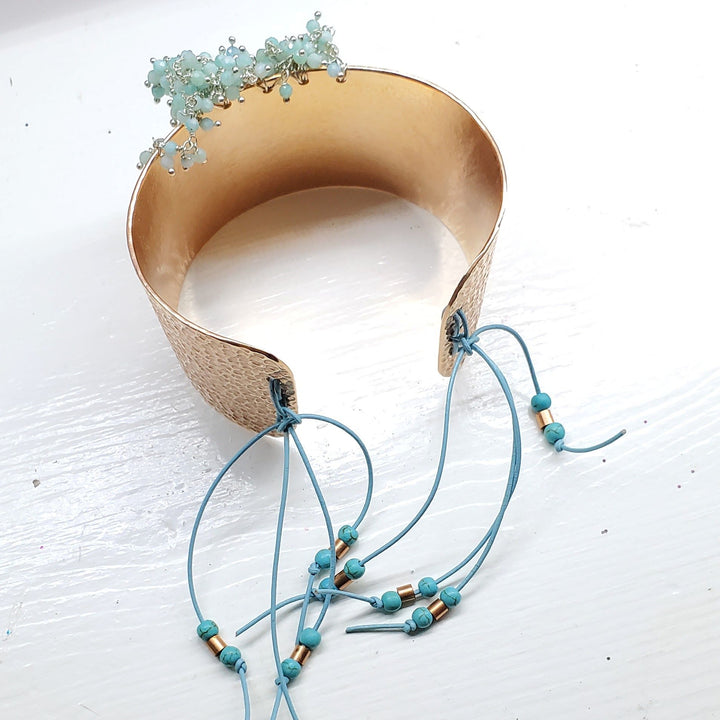 Turquoise Dangle Wide Hammered Copper Cuffs