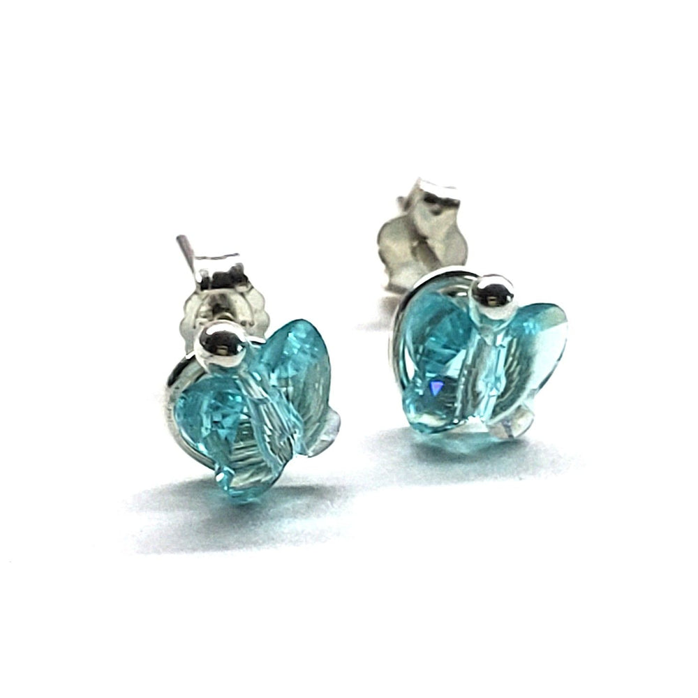 8mm Crystal Butterfly Silver Spiral Stud Earrings - Ear Studs - Alexa Martha Designs   