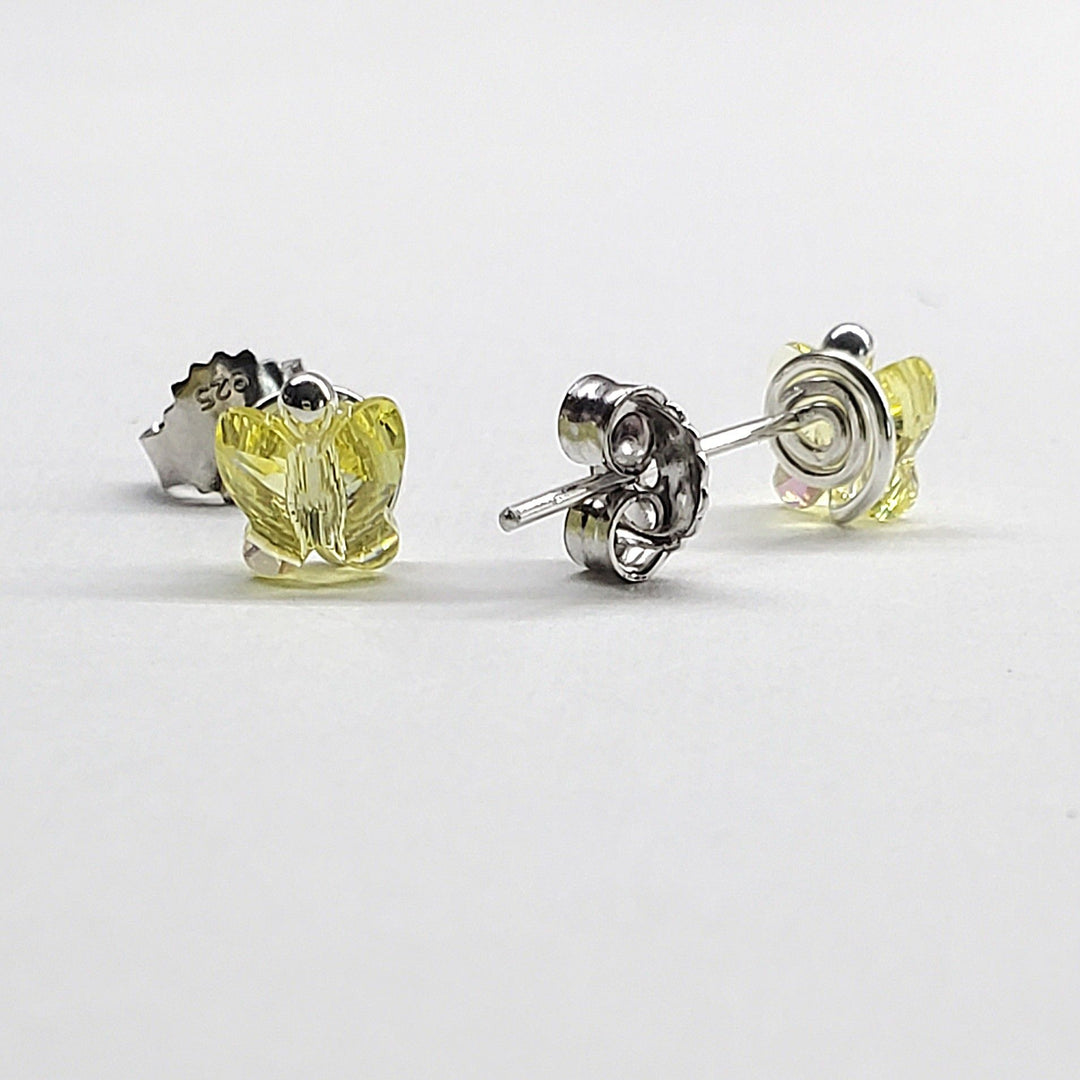 8mm Crystal Butterfly Silver Spiral Stud Earrings